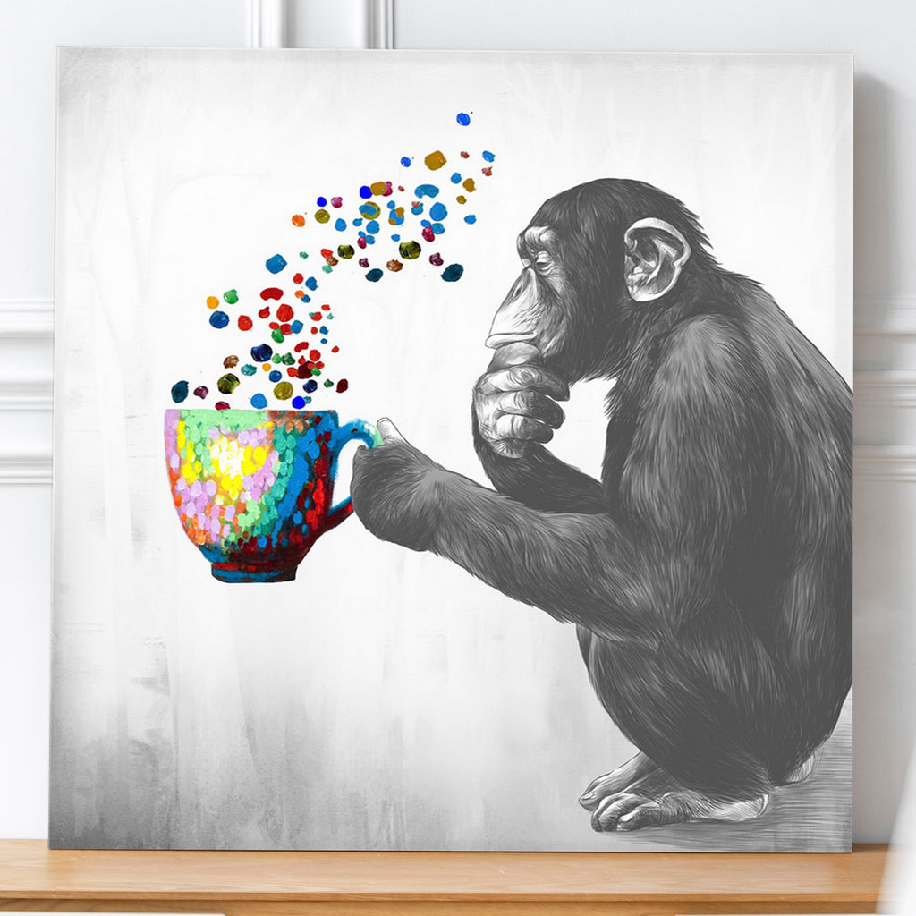 Quadro dipinto con scimmia, 80x80 cm