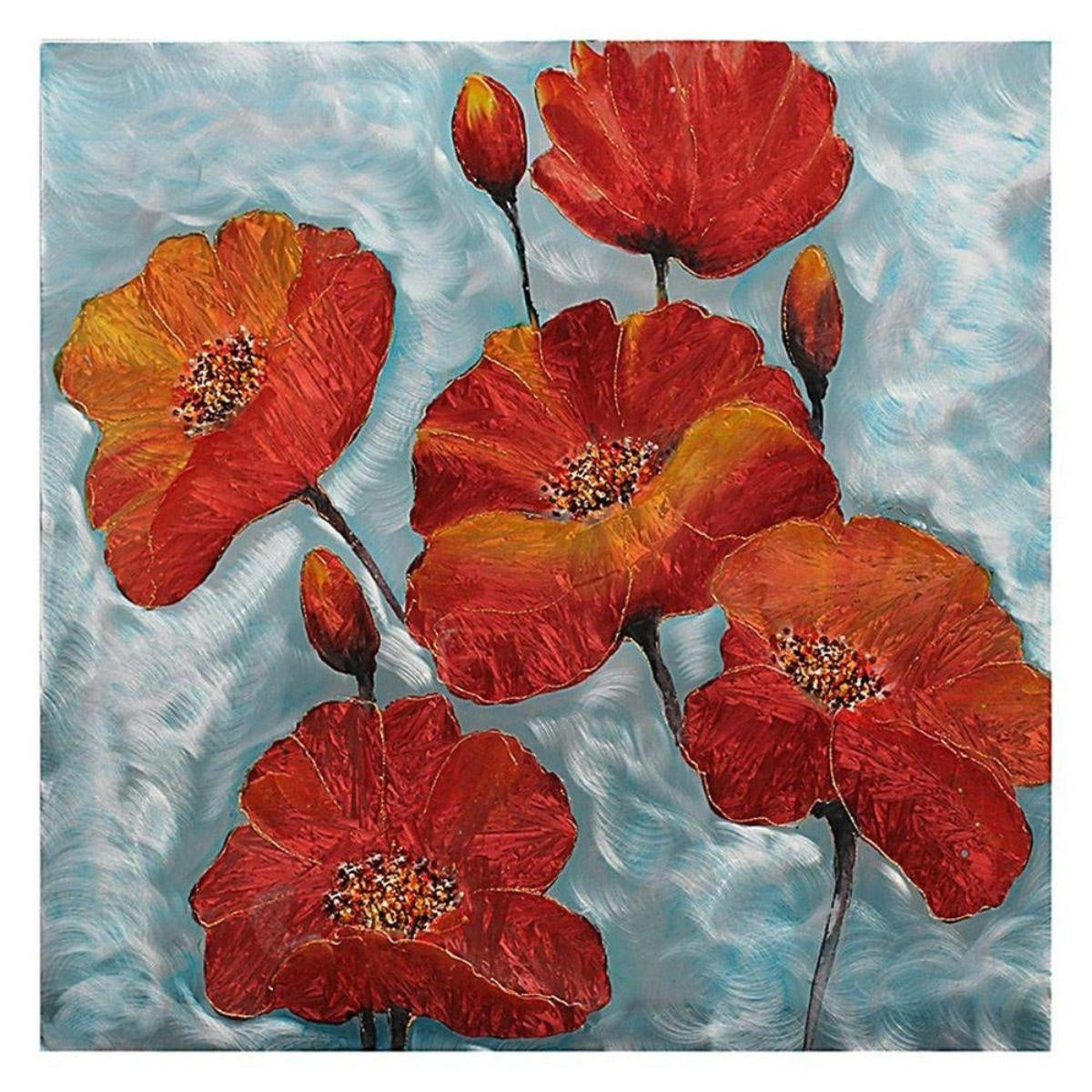 Quadro dipinto con papaveri, 80x80 cm