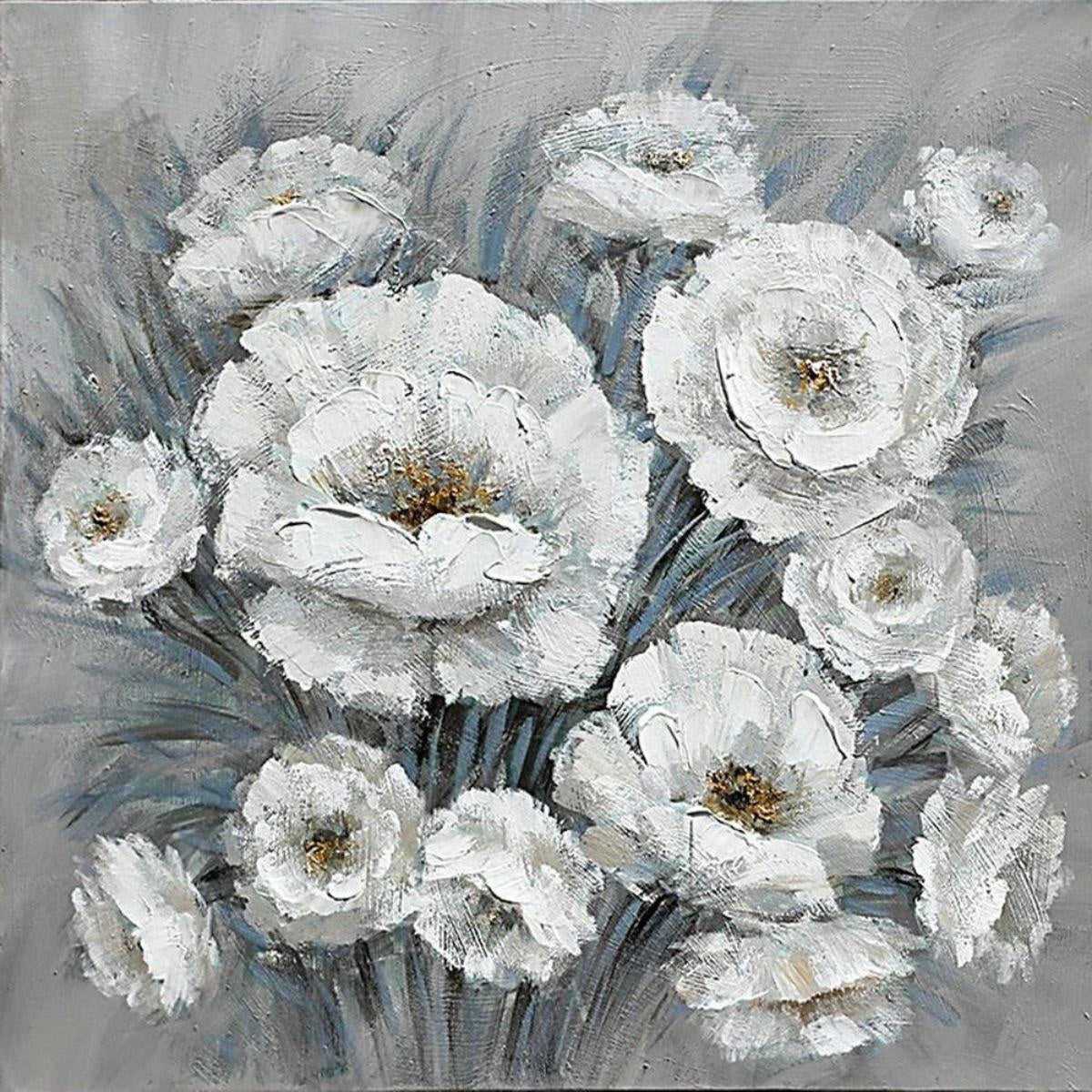 Quadro dipinto fiori bianchi, 80x80 cm