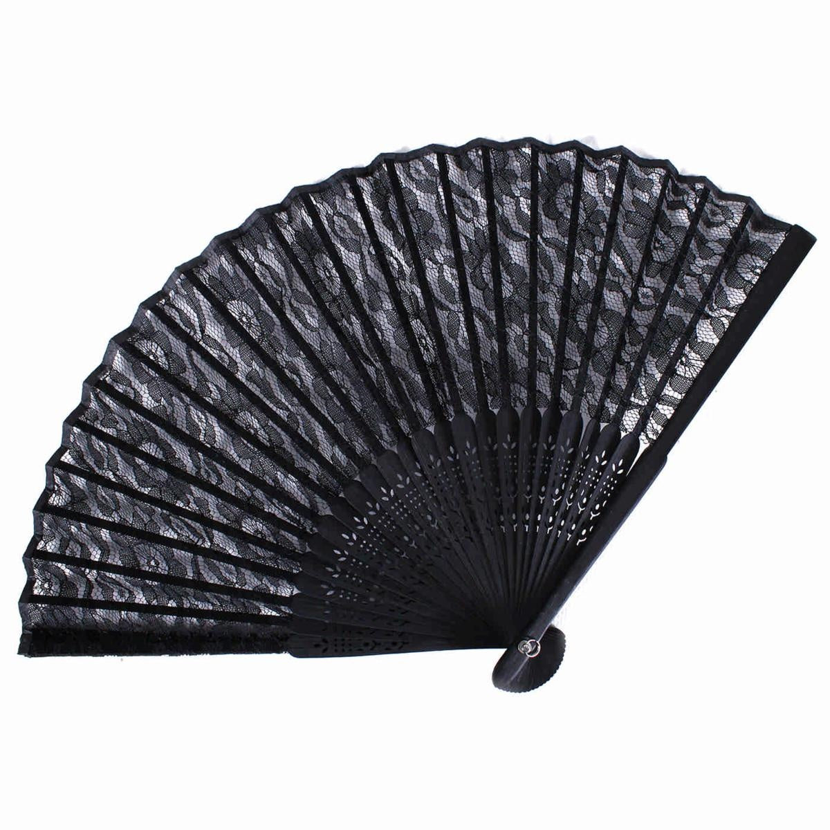 Ventaglio in pizzo nero con fodero (kit da 10)