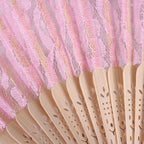 Ventaglio in pizzo rosa con fodero, 21 cm (kit da 10)