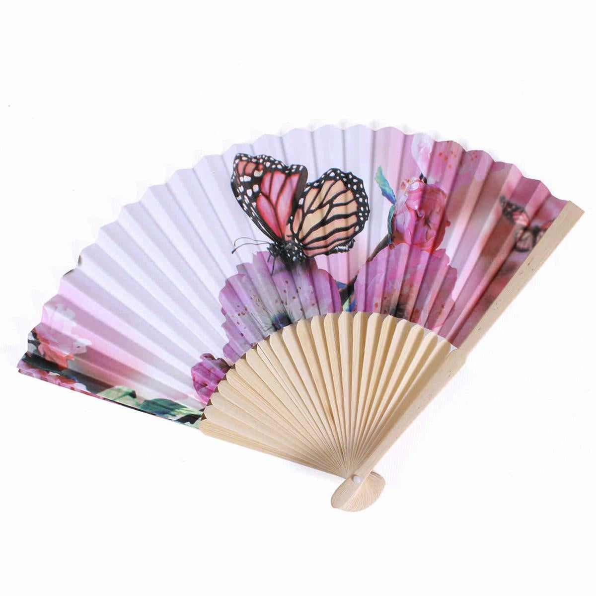 Ventaglio con fiori rosa, 21 cm (kit da 10)