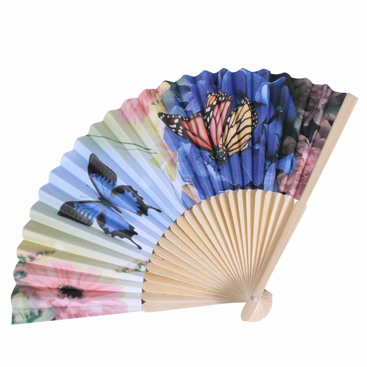 Ventaglio con fiori blu, 21 cm (kit da 10)