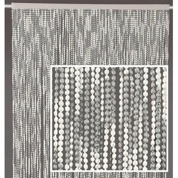 Tenda in cotone bianco e grigio con palline, 120x240 cm