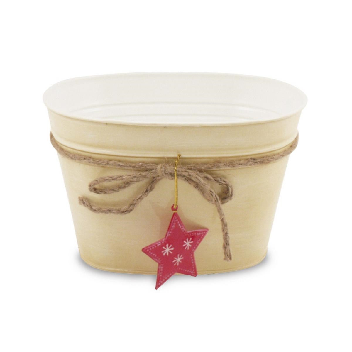 Vaschetta ovale in latta crema con stella rossa, 23x17x15 cm (kit da 10)