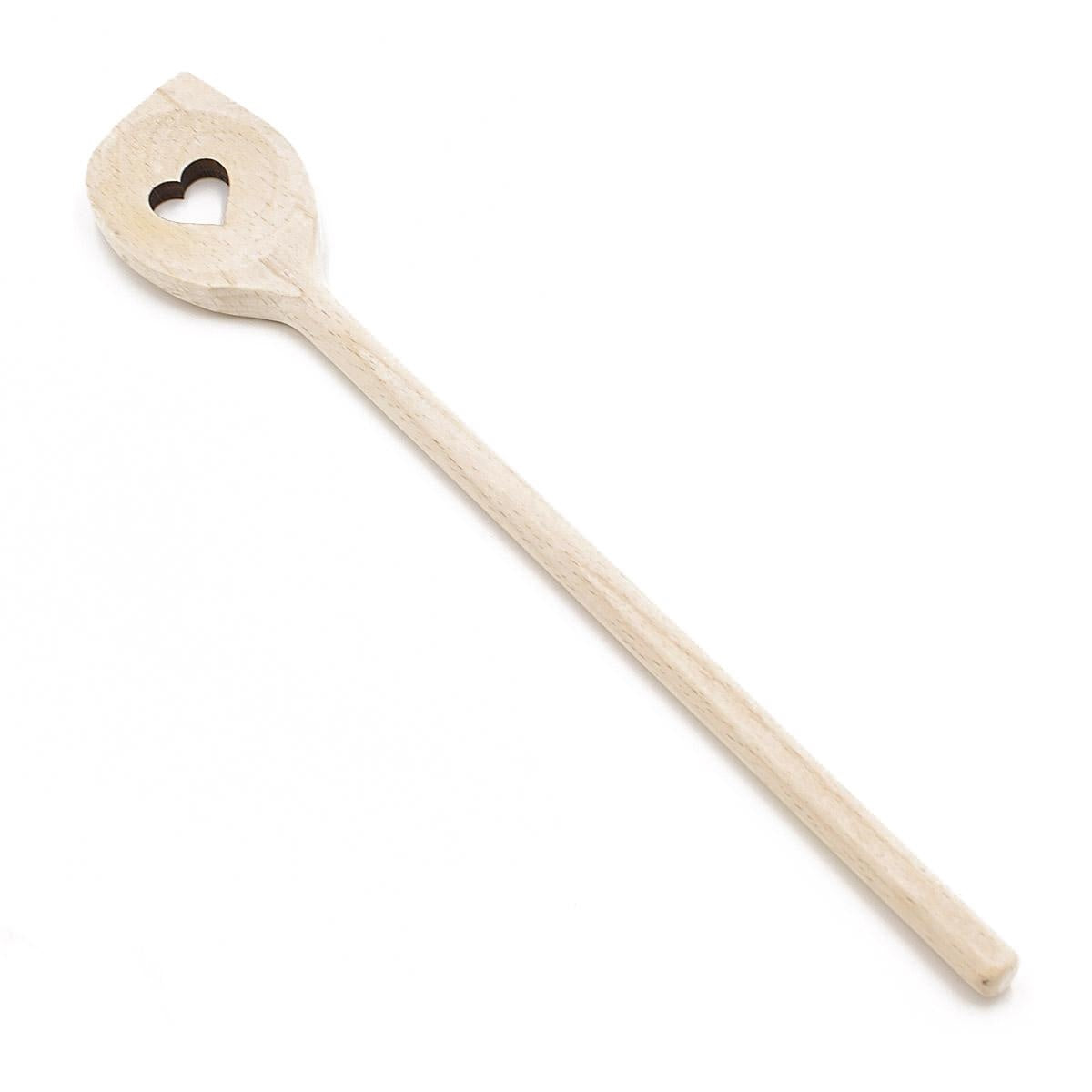 Cucchiaio a punta in legno con foro a cuore, H30 cm (kit da 10)