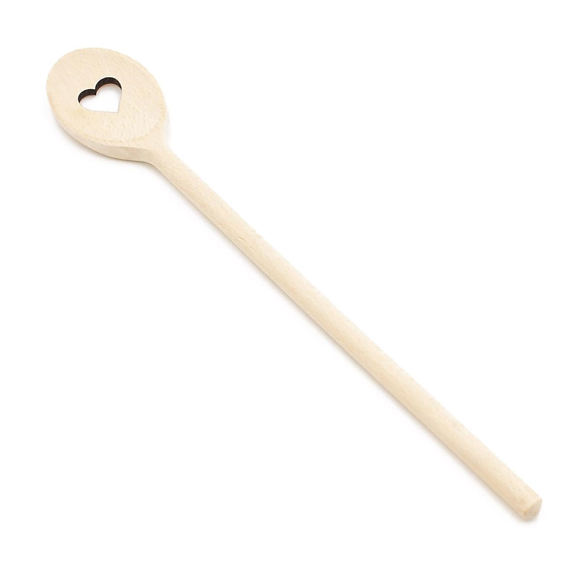 Cucchiaio ovale in legno con foro a cuore, H30 cm (kit da 10)
