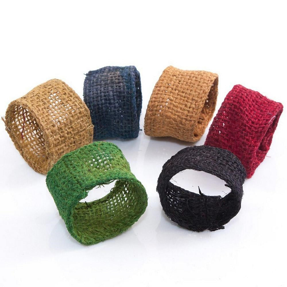 Portatovaglioli in juta, confezione da 6 in colori assortiti (kit da 10)