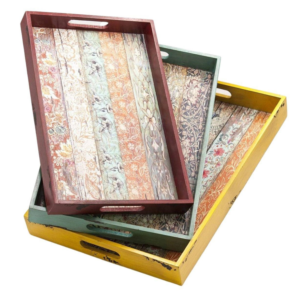 Vassoio in mdf a fantasia in set di 3, 45X31H5 cm