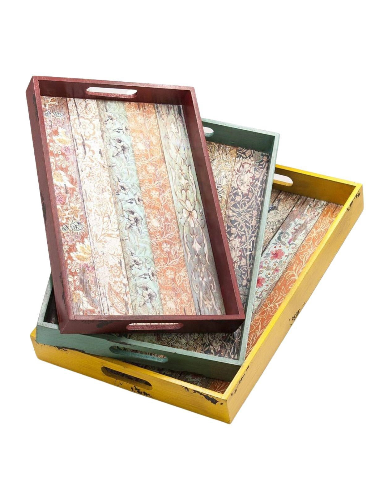 Vassoio in mdf a fantasia in set di 3, 45X31H5 cm