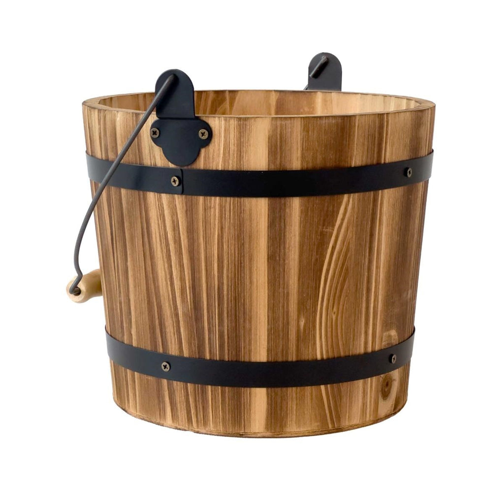 Secchio decorativo in abete e metallo, Ø21H18 cm (kit da 3)