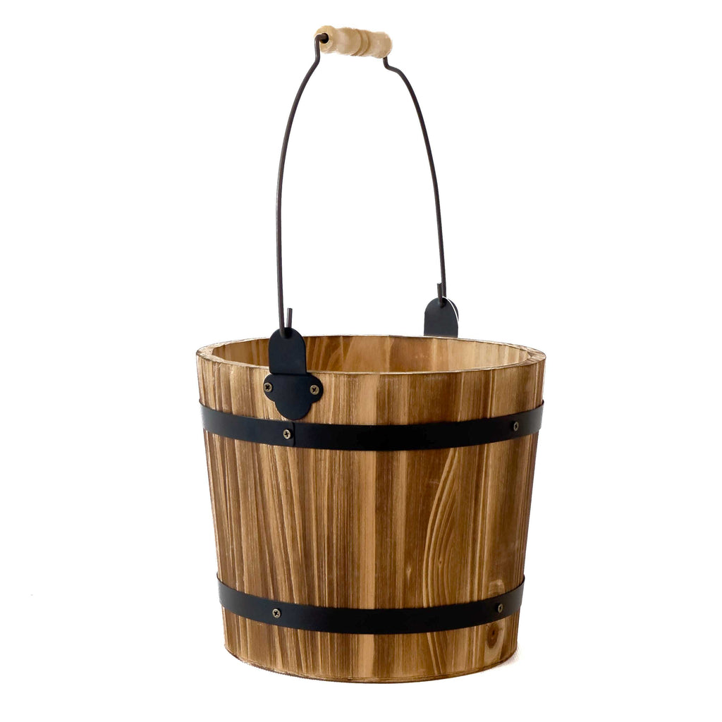 Secchio decorativo in abete e metallo, Ø21H18 cm (kit da 3)