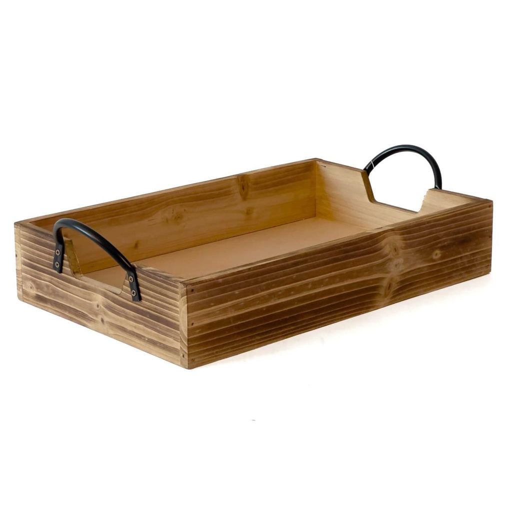 Vassoio in abete con manici in metallo, 40,5X25,5H8/10 cm