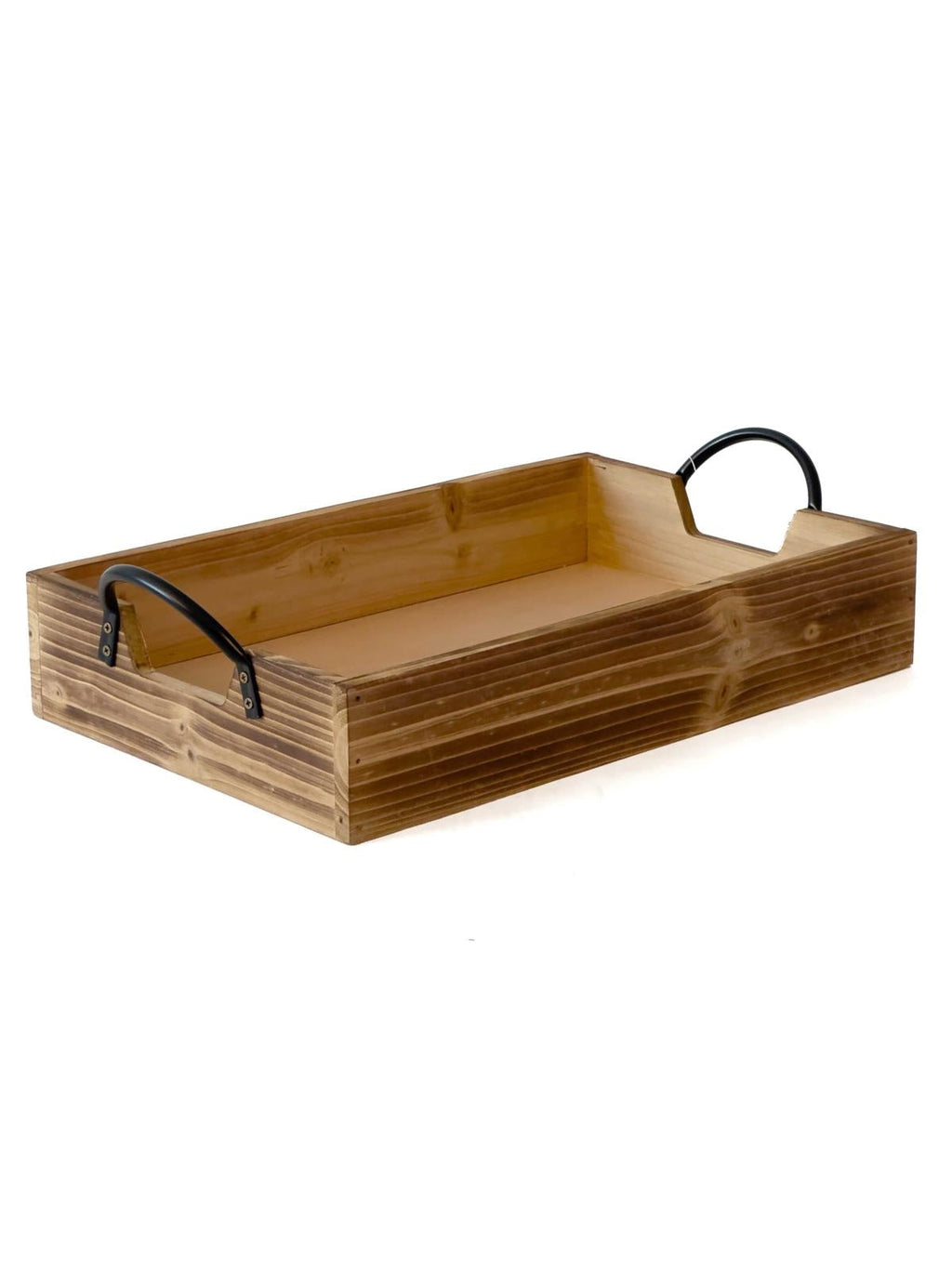 Vassoio in abete con manici in metallo, 40,5X25,5H8/10 cm (kit da 3)