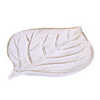 Vassoio a foglia in mdf bianco anticato, 29,5x22H3,5 cm (kit da 10)