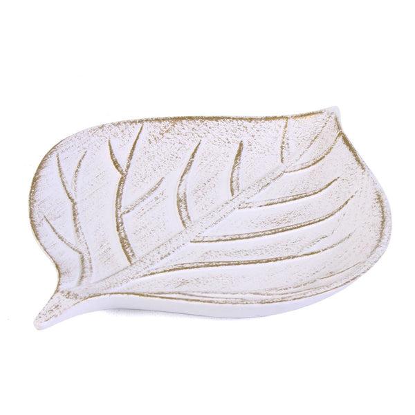 Vassoio a foglia in mdf bianco anticato, 29,5x22H3,5 cm (kit da 10)
