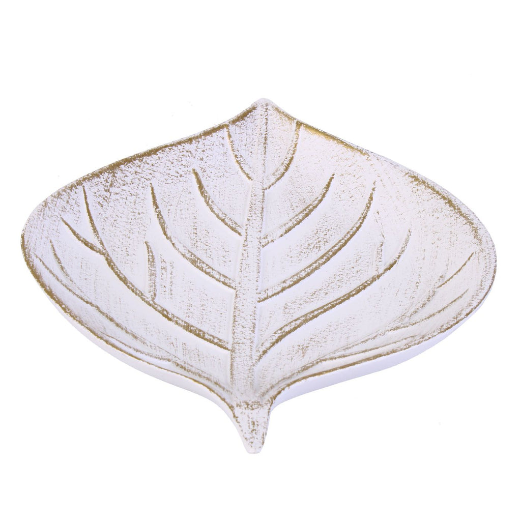 Vassoio a foglia in mdf bianco anticato, 29,5x22H3,5 cm (kit da 10)