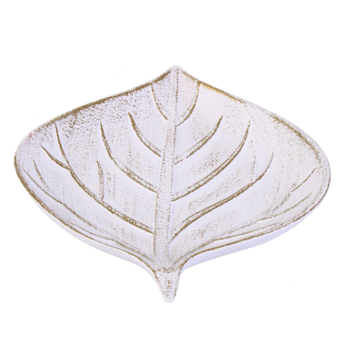 Vassoio a foglia in mdf bianco anticato, 29,5x22H3,5 cm (kit da 10)