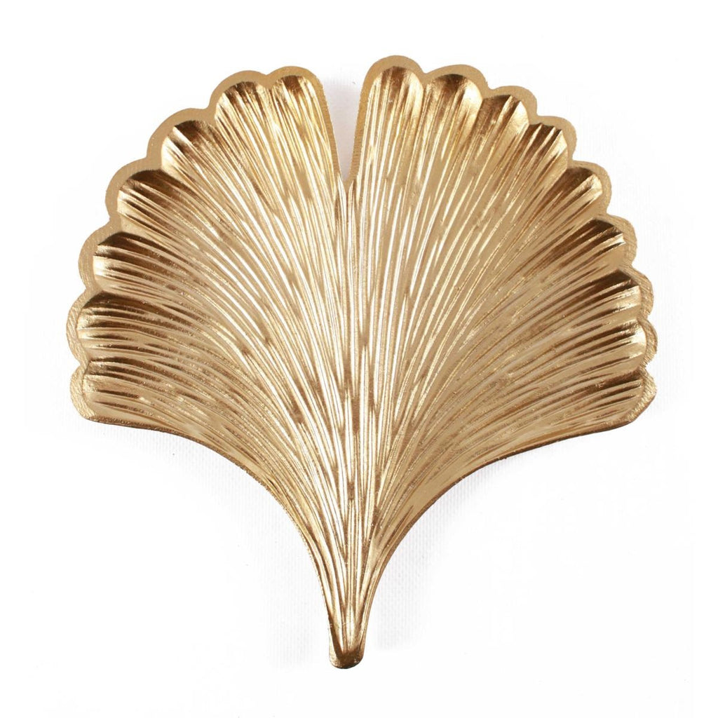 Vassoio dorato foglia ginko, 23X25H1,5 cm