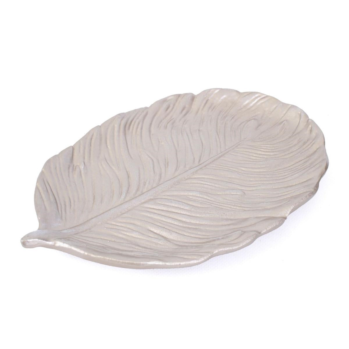 Vassoio a foglia in MDF color platino anticato, 32x21x3 cm (kit da 10)