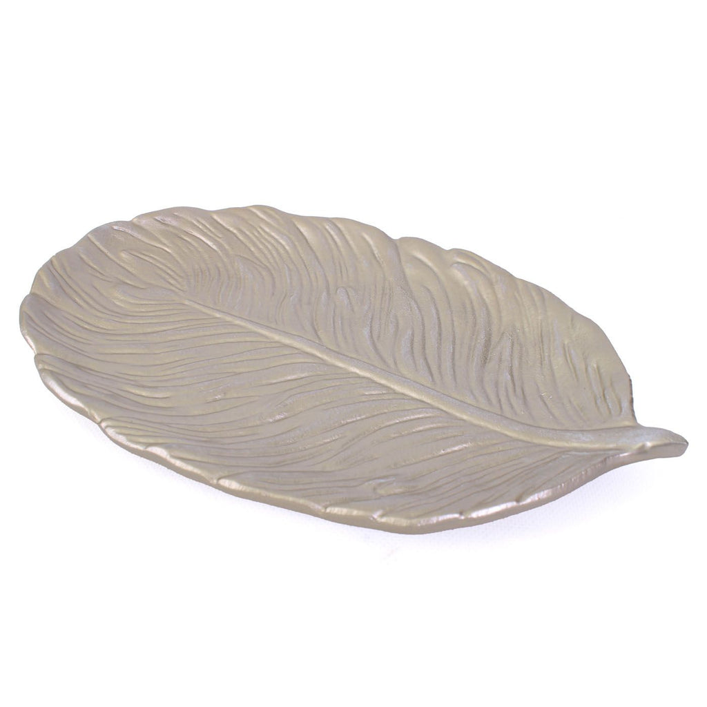 Vassoio a foglia in MDF color platino anticato, 32x21x3 cm (kit da 10)
