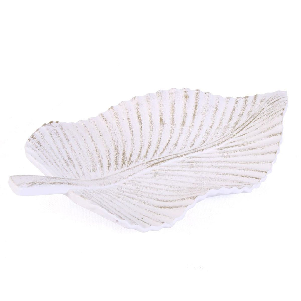 Vassoio a foglia in mdf bianco anticato, 35x50H4,5 cm (kit da 5)