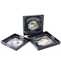 Vassoi quadrati con decoro tazza di caffè, set di 3