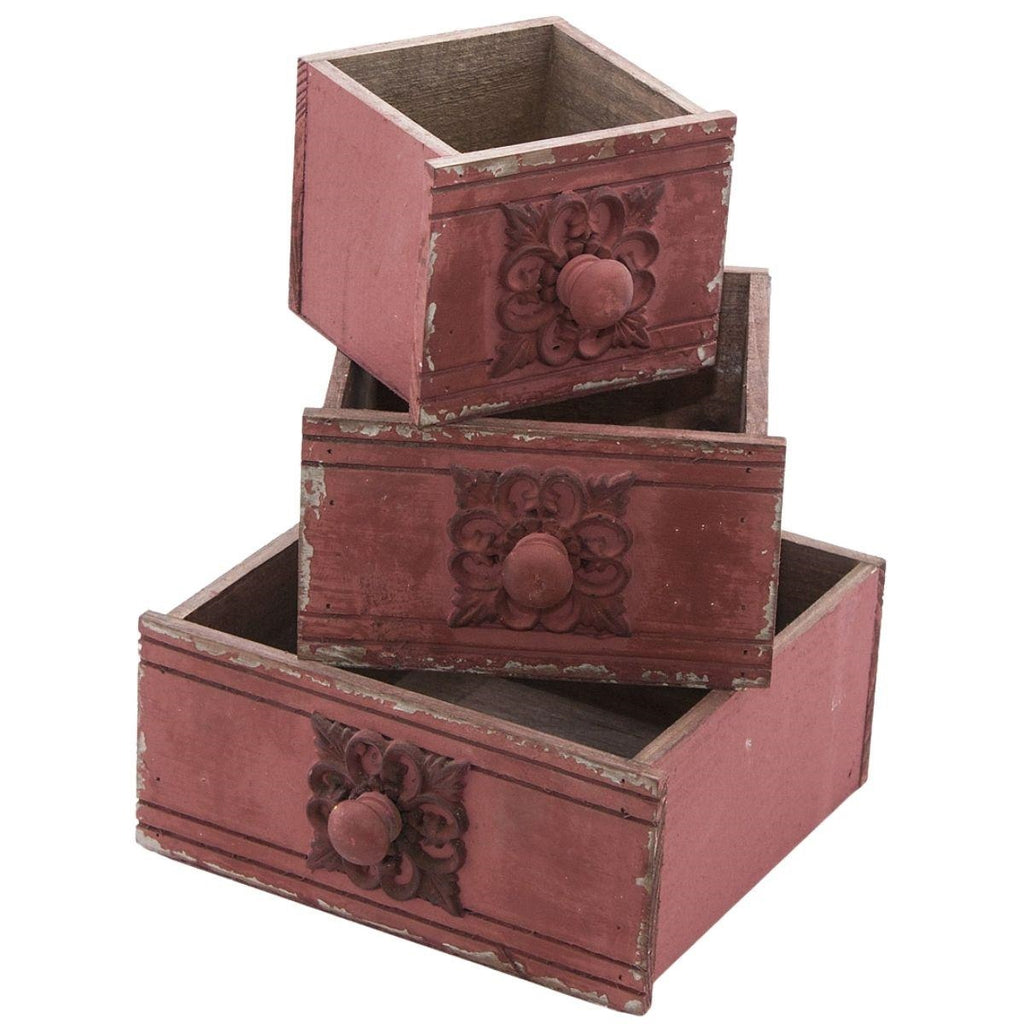 Cassette in abete ruggine, set di 3, 22x22x10,8 cm