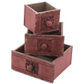 Cassette in abete ruggine, set di 3, 22x22x10,8 cm