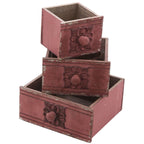 Cassette in abete ruggine, set di 3, 22x22x10,8 cm