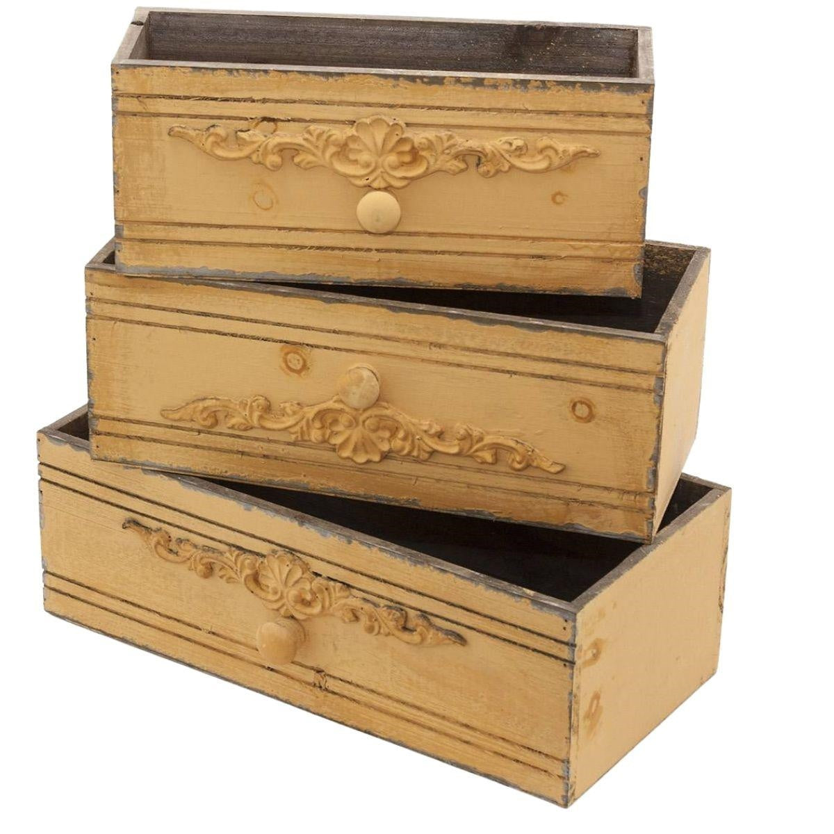 Cassetta in abete gialla in set di 3, 38x18H12,8 cm