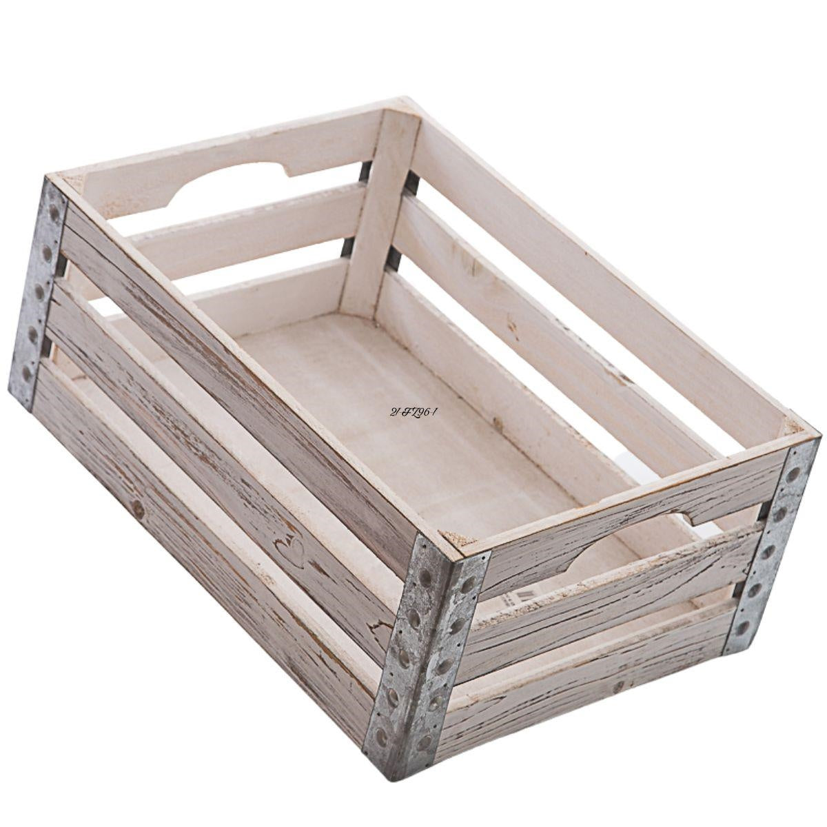 Cassetta rettangolare in legno sbiancato, 42x30x17 cm