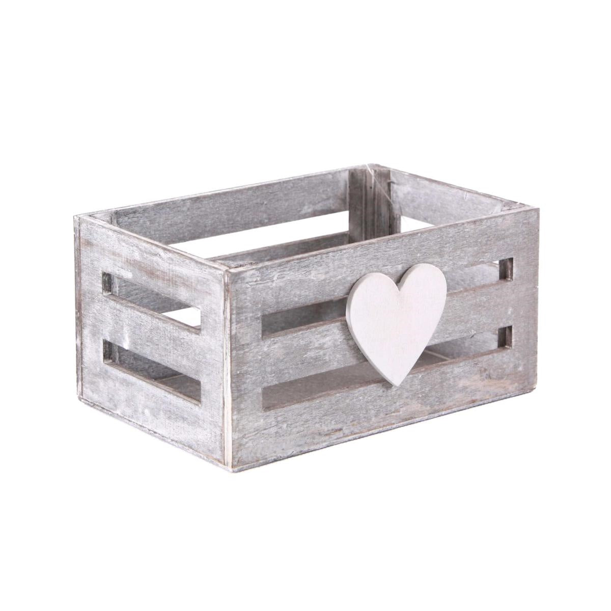 Cassetta in abete grigia con cuore, 16x10,5H8,5 cm (kit da 10)