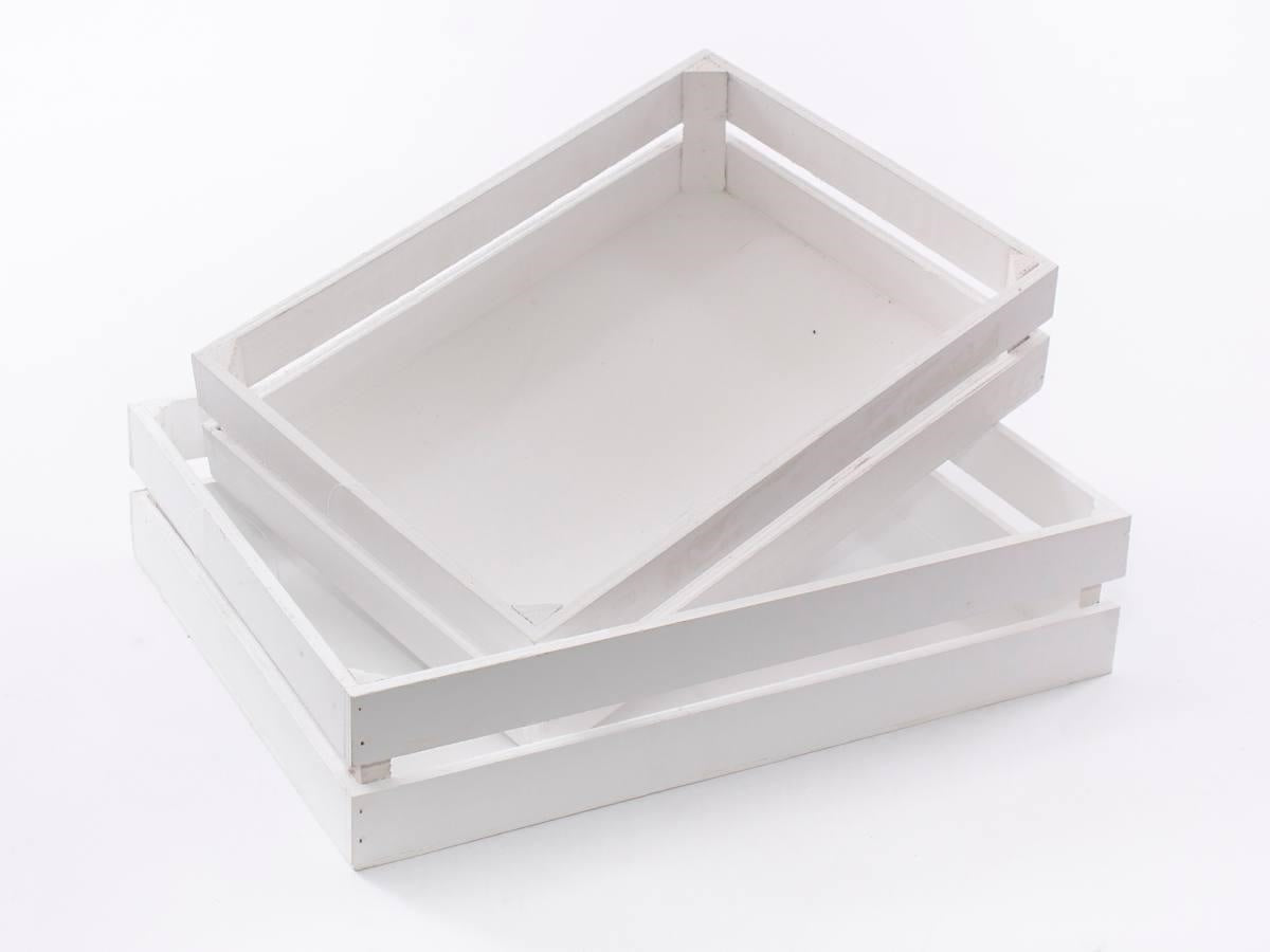 Cassette bianche in legno di abete, 37x28H8 cm, set di 2