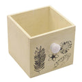 Cassetta in legno giallo con decoro a foglie, 12x12H11 cm (kit da 10)