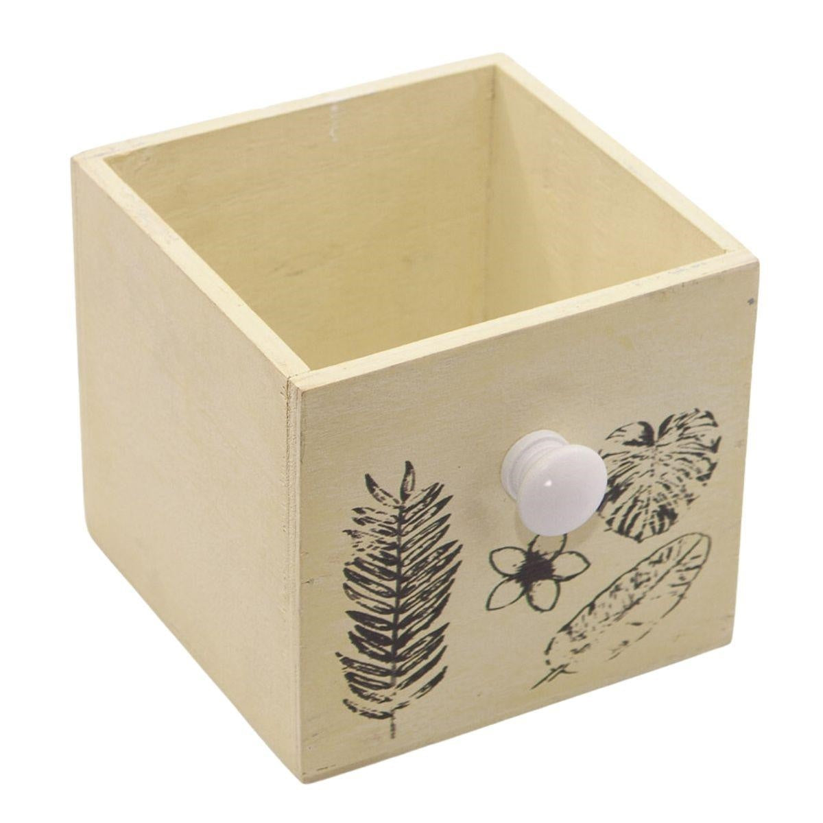 Cassetta in legno giallo con decoro a foglie, 12x12H11 cm (kit da 10)