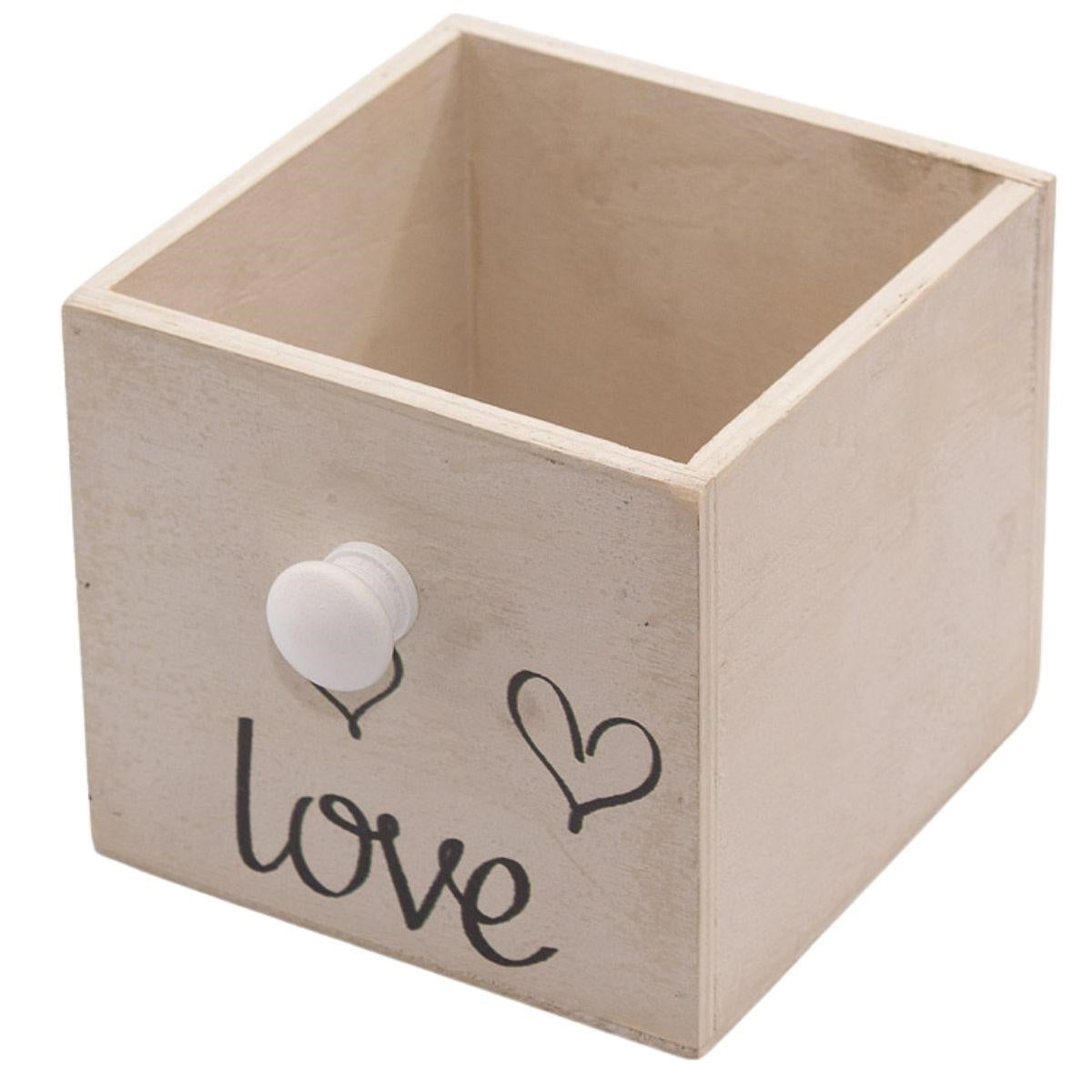 Cassetta multiuso in legno color cipria con scritta love, 12x12H11 cm (kit da 10)