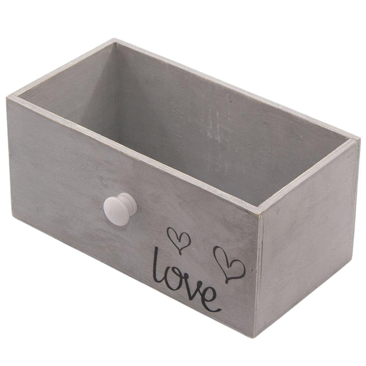 Cassetta grigia in legno "love", 24x12x11 cm