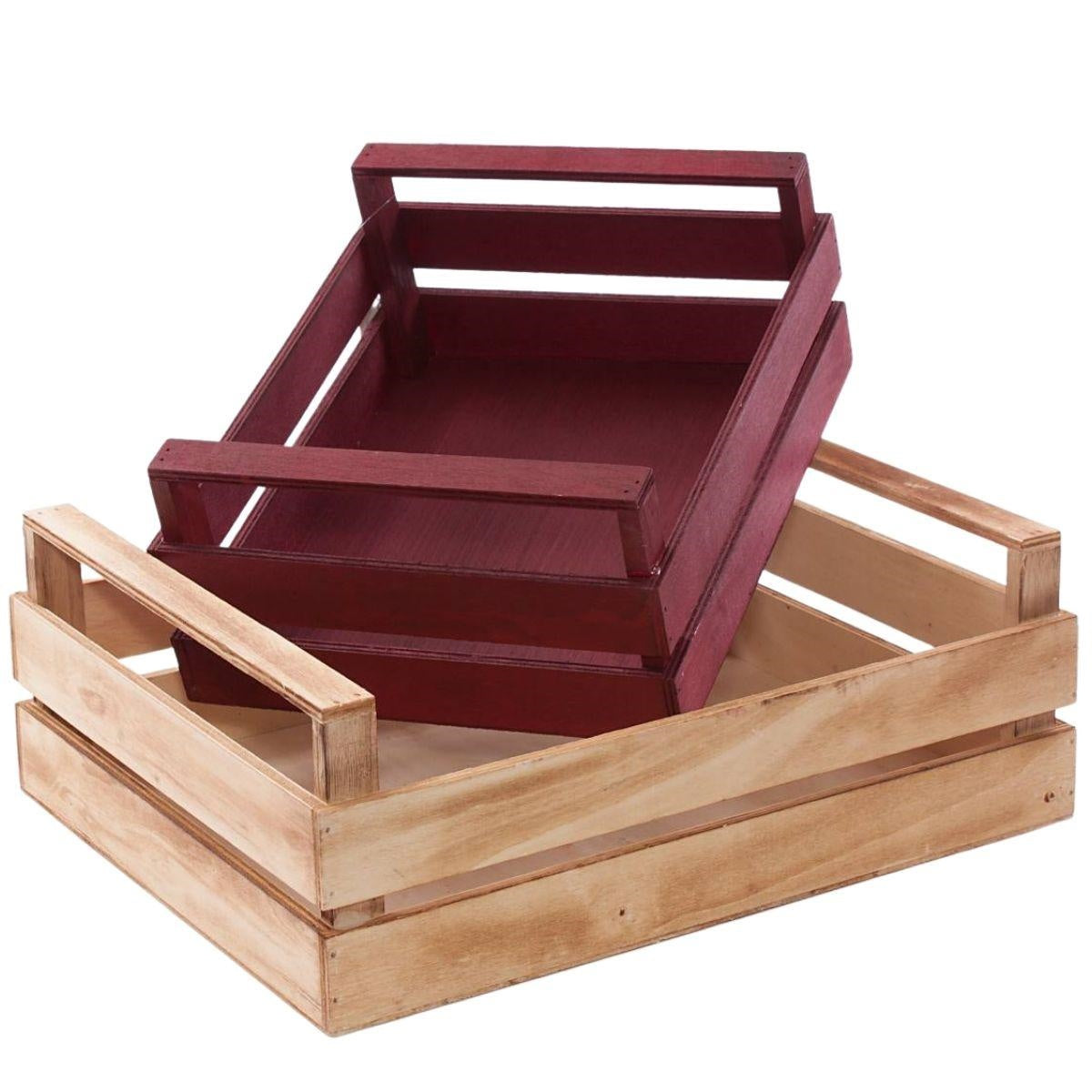 Cassetta in legno con manici, set di 2, 39x30H14 cm