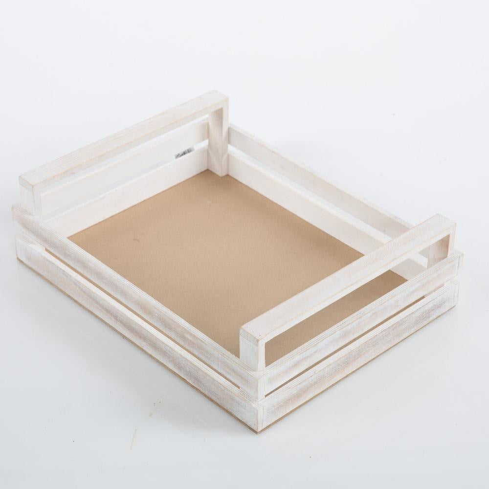 Cassetta in legno di paulownia bianca, 38x29x7,5/11 cm (kit da 3)
