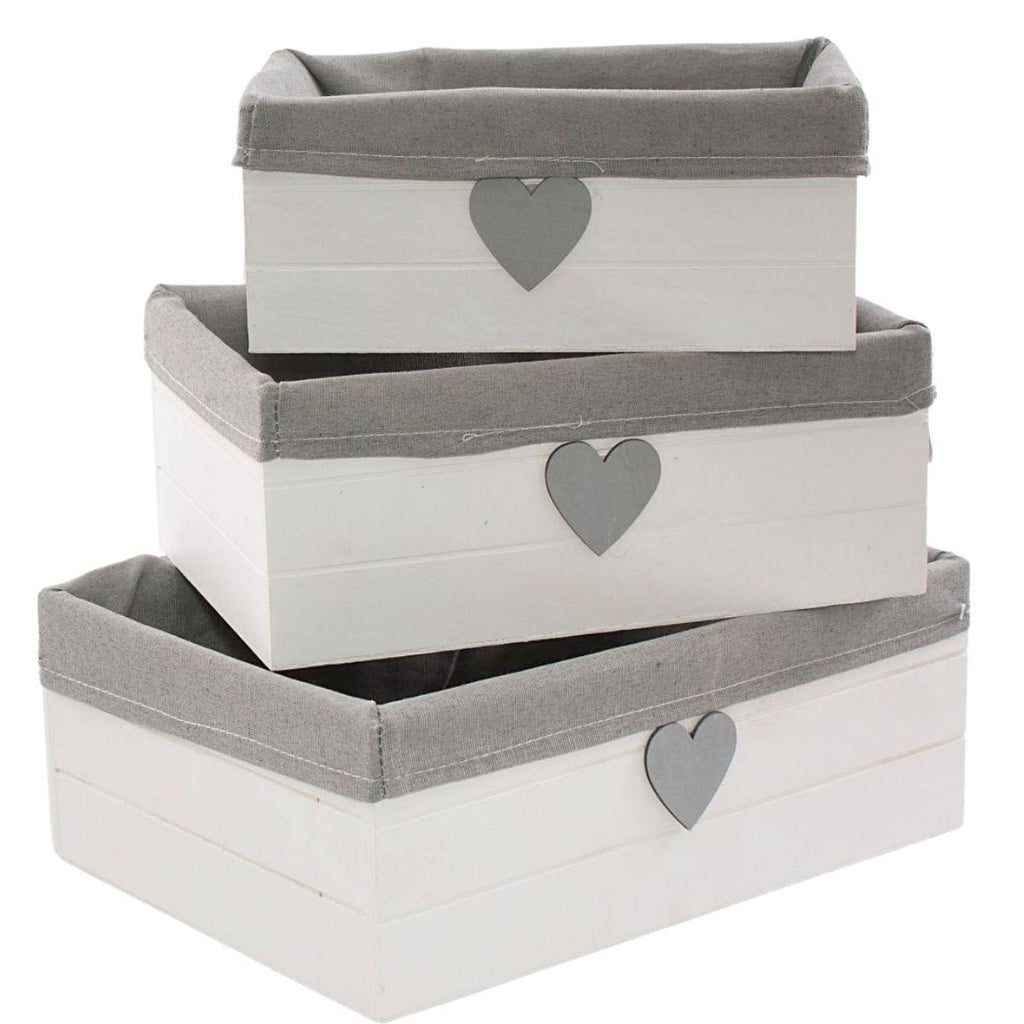 Cassetta bianca in abete foderata, set di 3, 32x23H12 cm