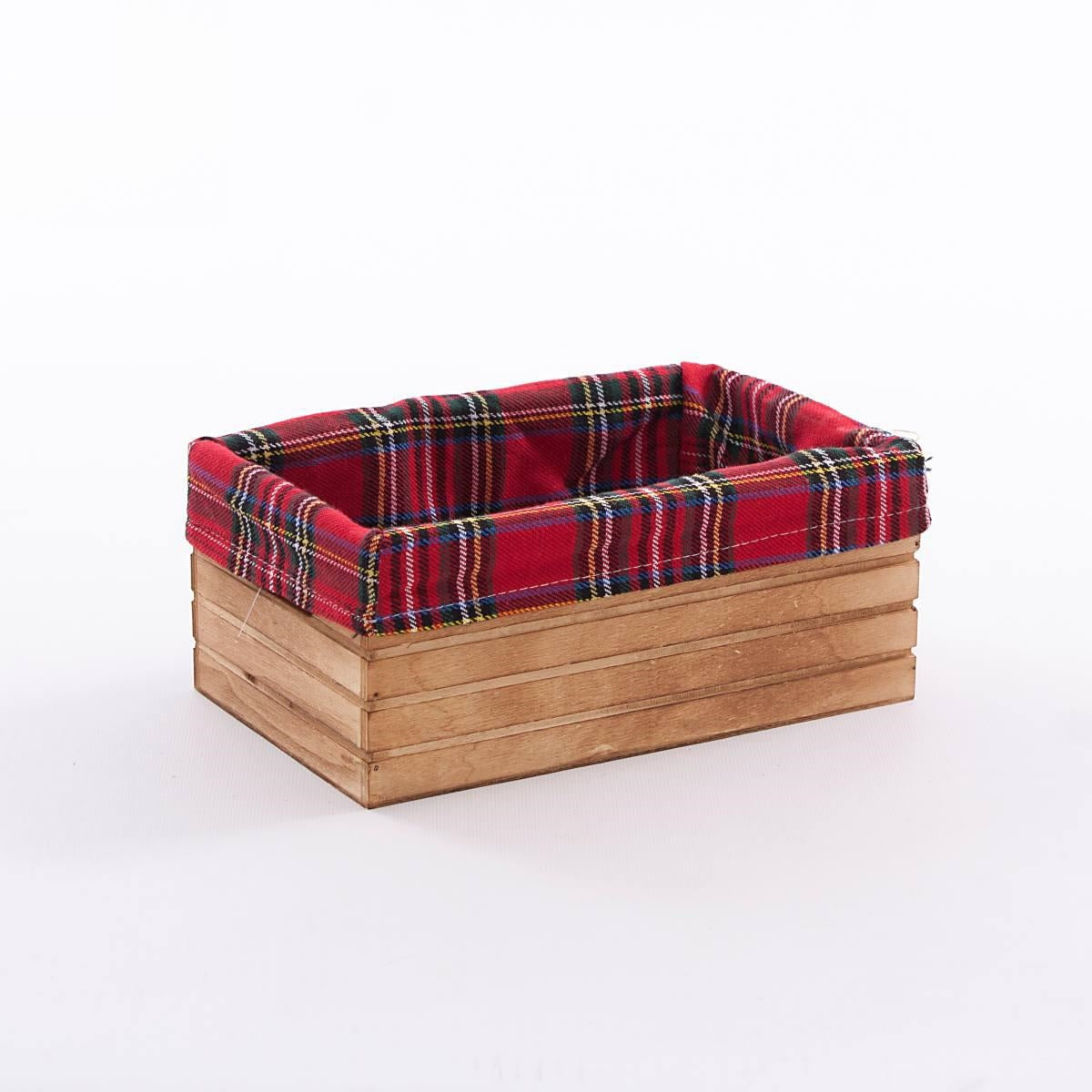 Cassetta in abete brunito con fodera scozzese, 24x15x10 cm (kit da 10)