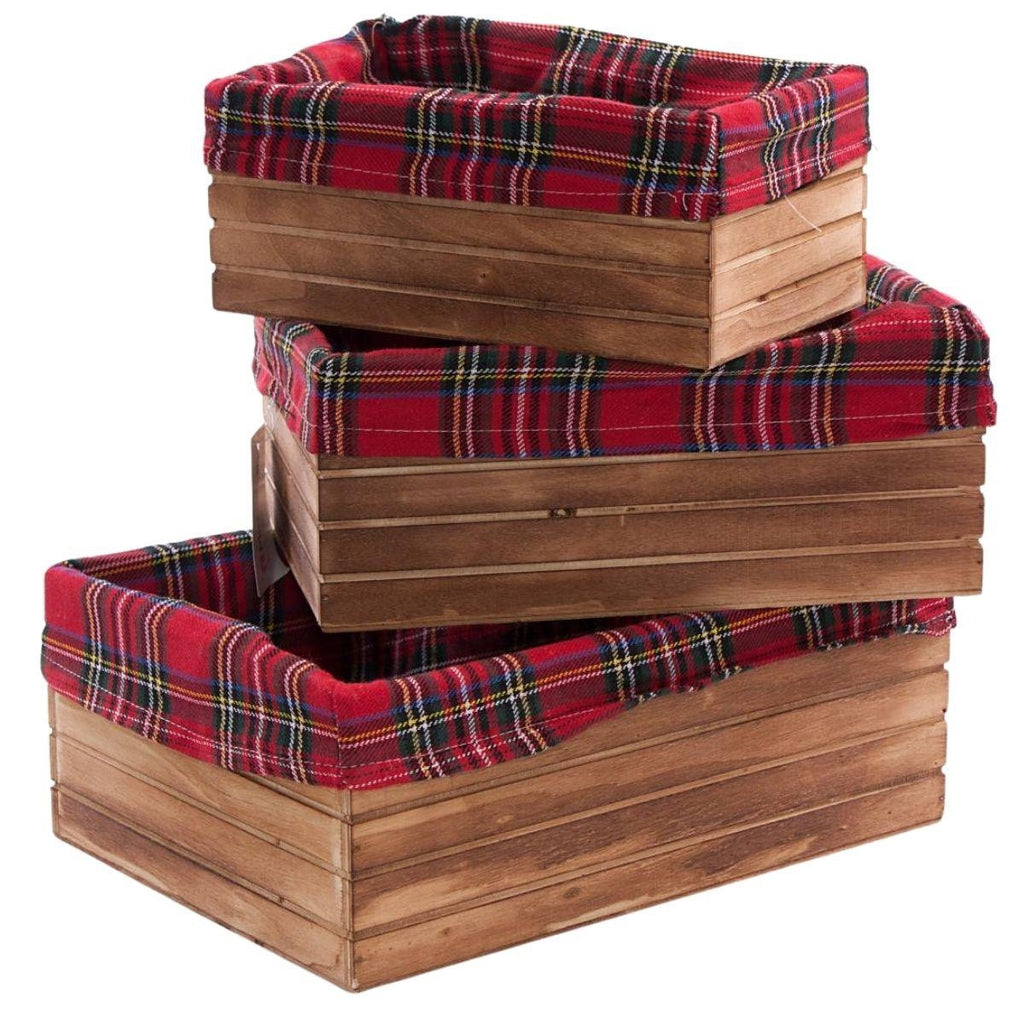 Cassetta in abete brunito con fodera, set di 3, 32x23H12 cm