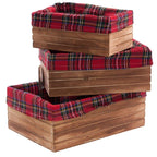 Cassetta in abete brunito con fodera, set di 3, 32x23H12 cm