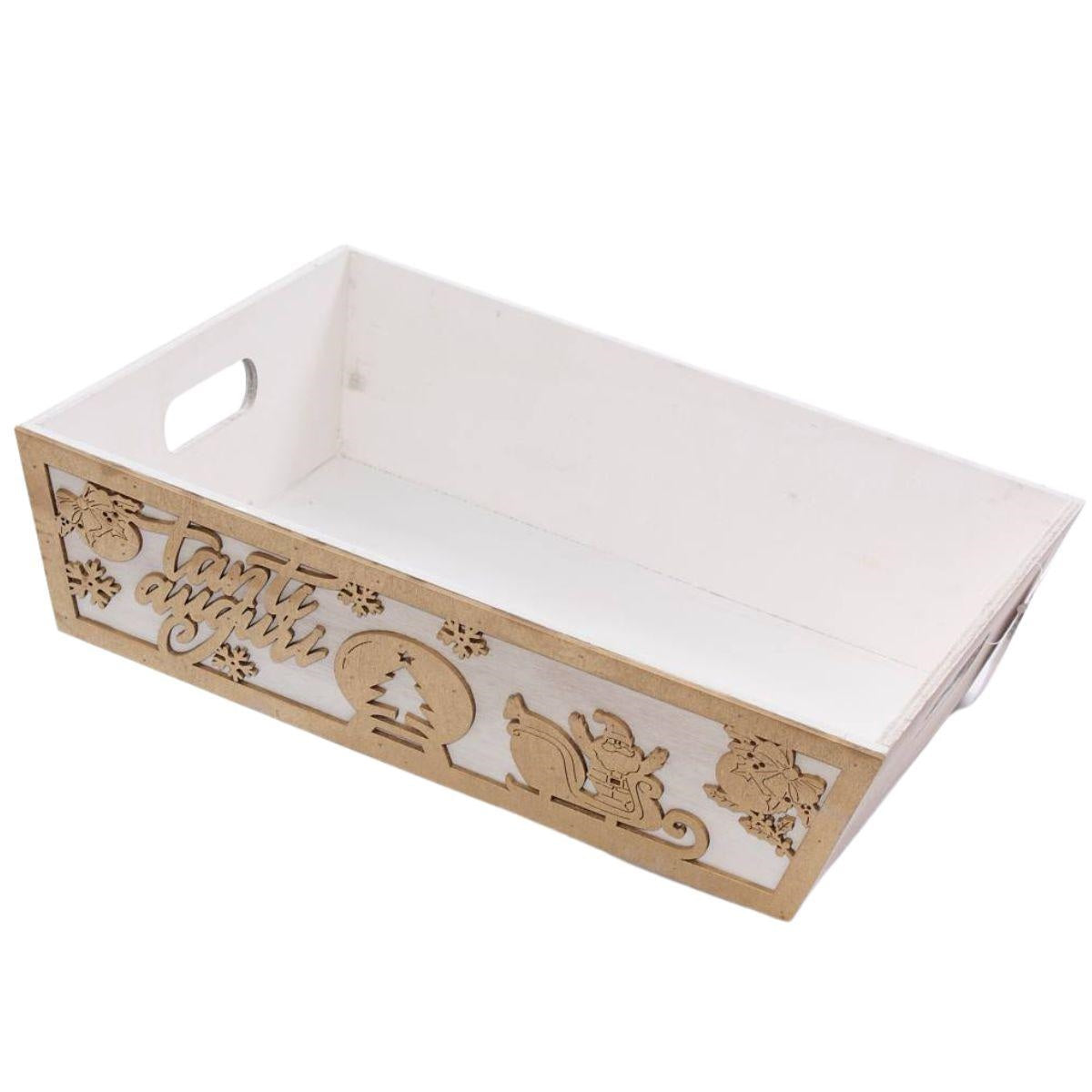 Cassetta natalizia in abete con decorazione dorata, 38x30x10 cm (kit da 5)