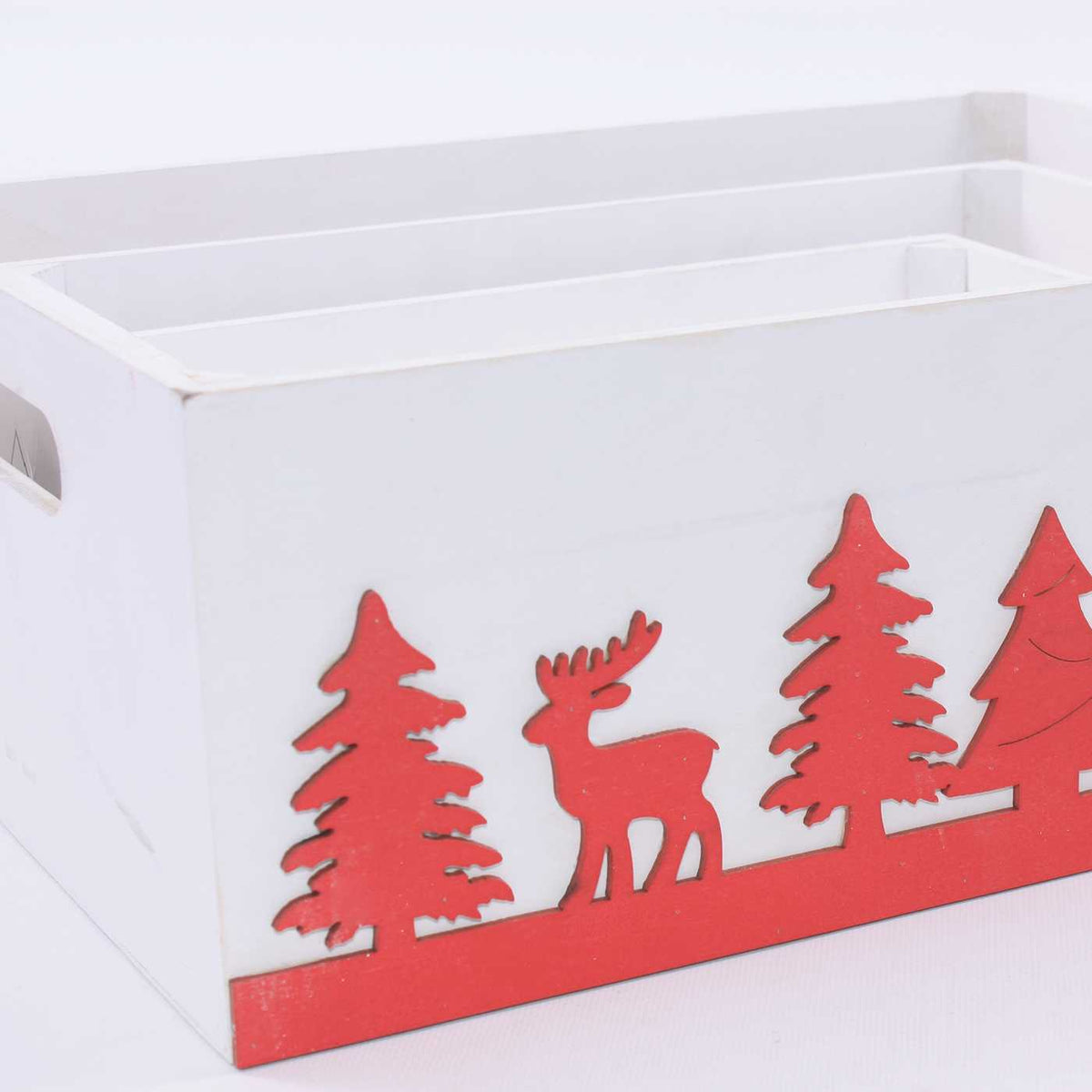 Cassette in abete bianche con decoro natalizio, set di 3, 38x28x15 cm