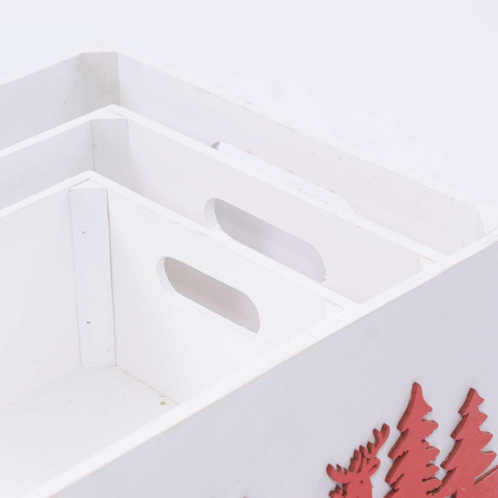 Cassette in abete bianche con decoro natalizio, set di 3, 38x28x15 cm