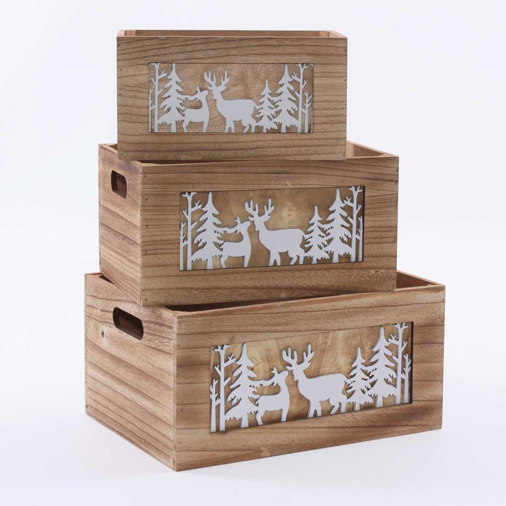 Cassetta natalizia in abete marrone, set di 3, 36x26H18 cm