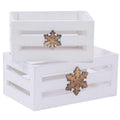 Cassette bianche in abete con fiocco di neve, set di 2, 20x13x9 cm (kit da 5)