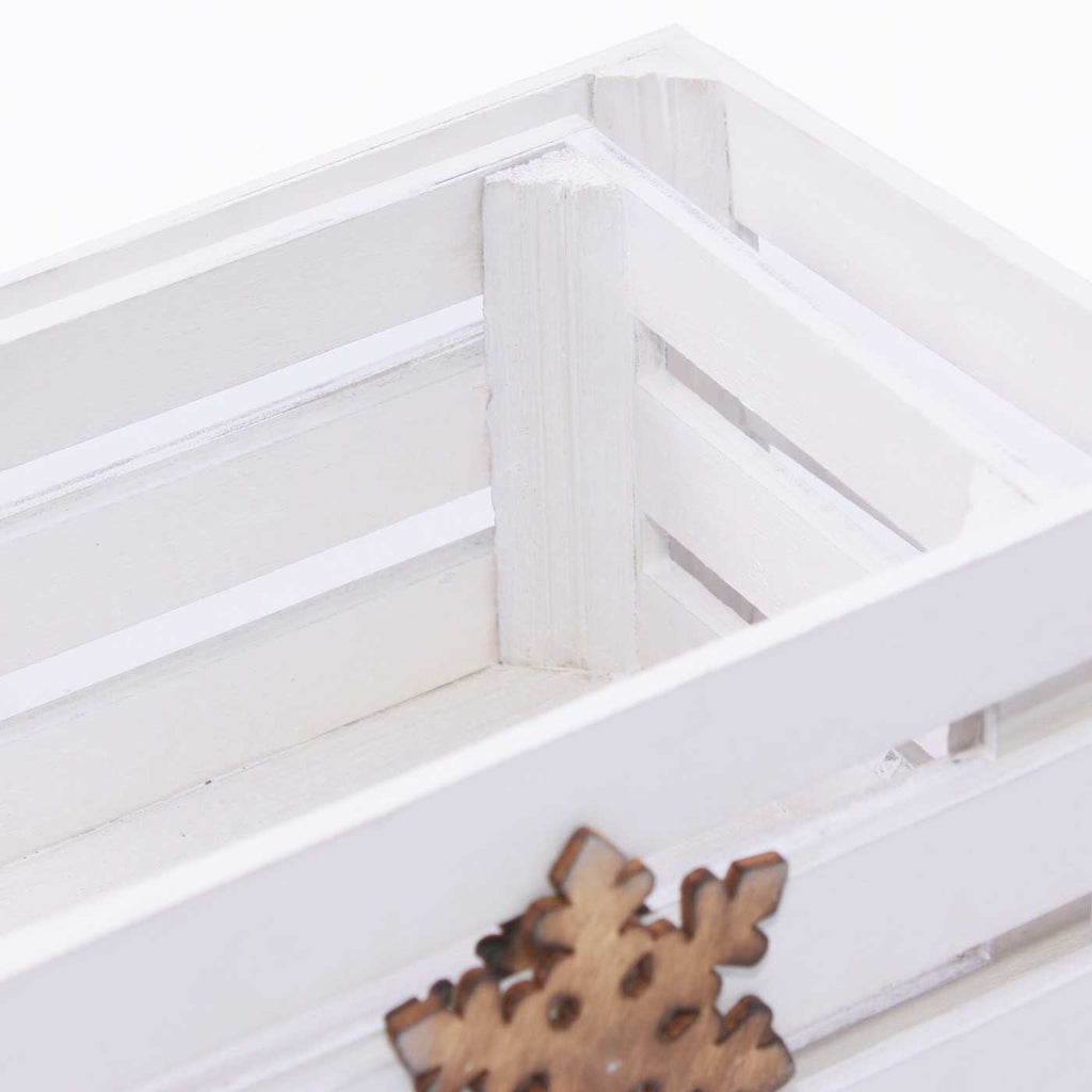 Cassette bianche in abete con fiocco di neve, set di 2, 20x13x9 cm (kit da 5)